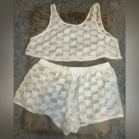 NWOT Wild Fable White Crochet Swim Coverup Set - Picture 5 of 5